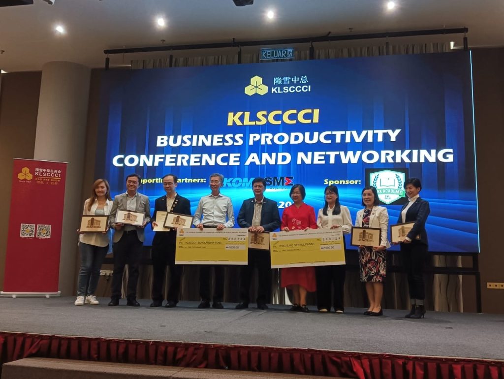 Speakers, supporting partners, organisers, and charity partner at KLSCCCI Business Productivity Conference and Networking